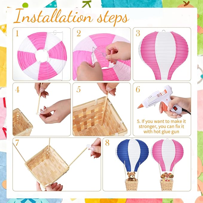 Meooeck 8 Sets Hot Air Balloon Tables Centerpieces, Colorful | Classroom - Image 3