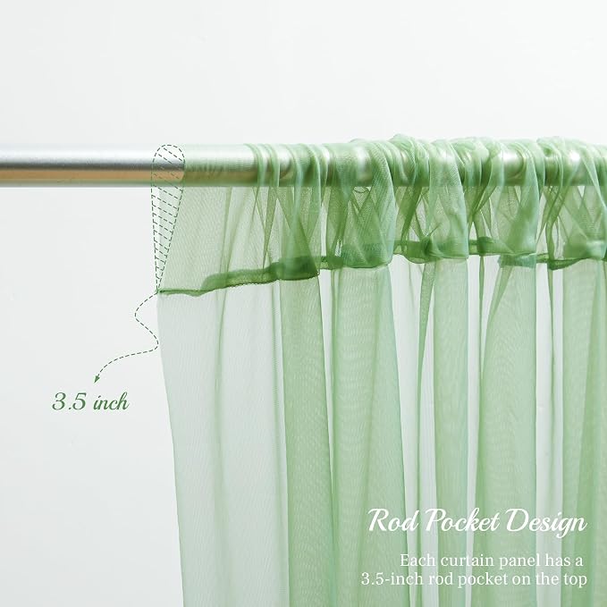 30x10ft Olive Green Tulle Backdrop Curtain - Image 2