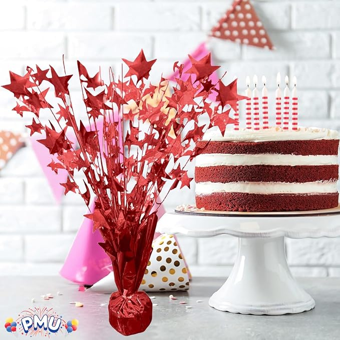 PMU Bursting Star Metallic Foil Spray Centerpiece- Red Prismatic Balloon Weights - Image 6