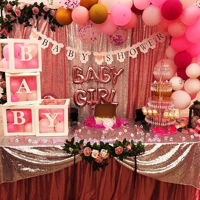 Poise3EHome Fuchsia Pink Sequin Backdrop, 4 Panels 2x8ft Glitter Curtain - Image 3