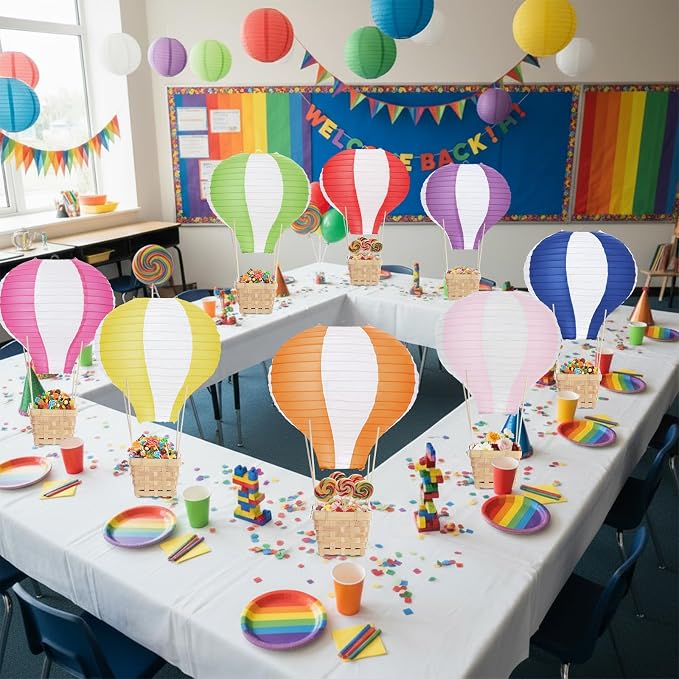 Meooeck 8 Sets Hot Air Balloon Tables Centerpieces, Colorful | Classroom - Image 5
