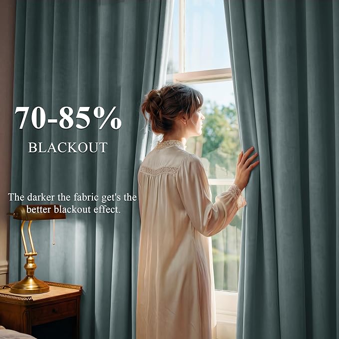 Dark Slate Velvet Curtains for Living Room, W52 x L84 inches, 300GSM Heavy Soft - Image 3