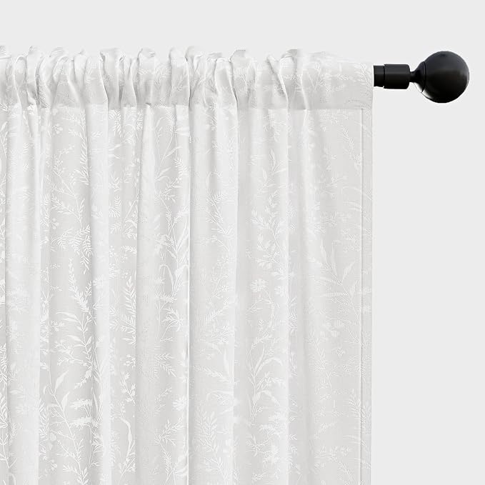 Anmao White Semi Sheer Light Filtering Short Curtains 45 Inches Long 2 Panels - Image 8