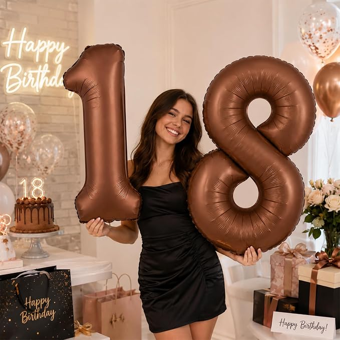 40 Inch Dark Brown Number Balloon 4, Large Self Inflating Chocolate Brown Foil - Image 7