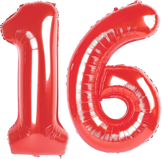 Red 16 Balloon - Number Balloon 40 Inch, 16th Red Birthday Decorations | Large by IWERP