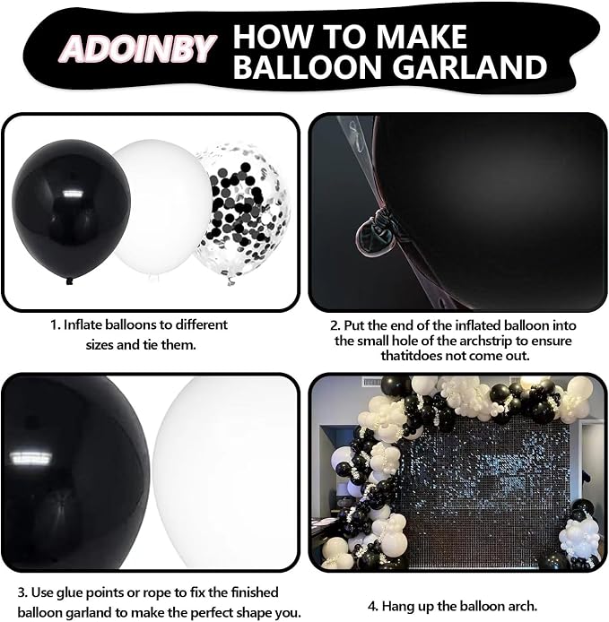 Black and White Balloon Arch Kit, ADOINBY 140Pcs Black and White Durable Latex - Image 3
