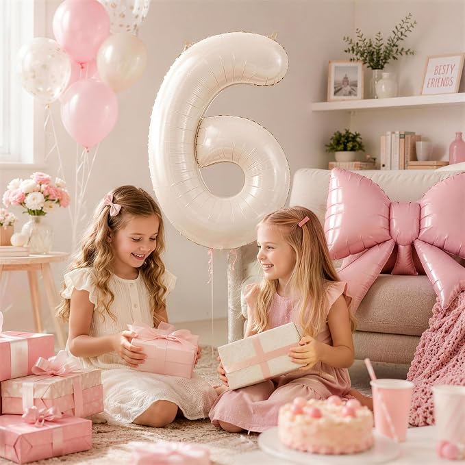 40 Inch Cream Number 1 with Pink Bow Balloon - Image 7