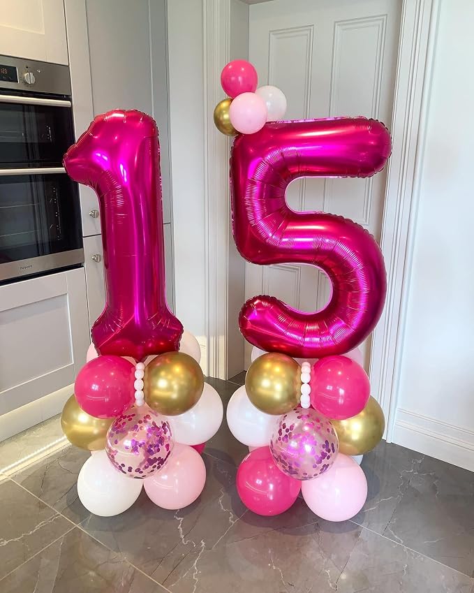 40 Inch Hot Pink 17 Number Balloons Giant 17 Balloons Hot Pink Birthday 17 - Image 5