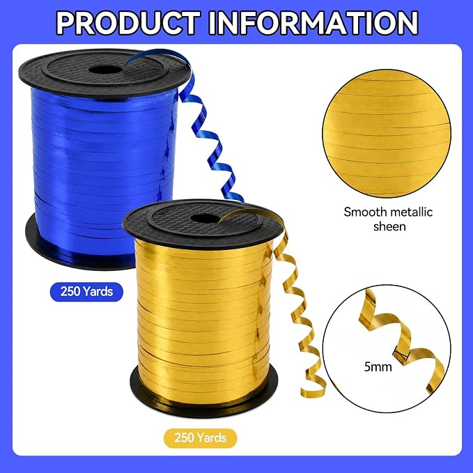 TONIFUL 500 Yards Shiny Gold and Blue Curling Ribbon Balloon String | Balloon - Image 2