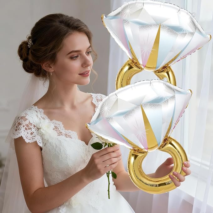 4 Pcs Diamond Ring Balloon, Huge Glitter Aluminum Foil Ring Balloons - Image 2
