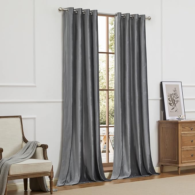 Velvet Grey Grommet Blackout Curtains 108 inch Length - Image 7