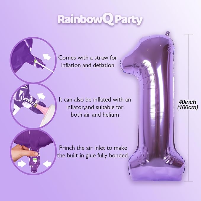 RainbowQ Purple 30 Balloon Number 40 Inch 0-40 Foil Large Balloons | Big Mylar - Image 3
