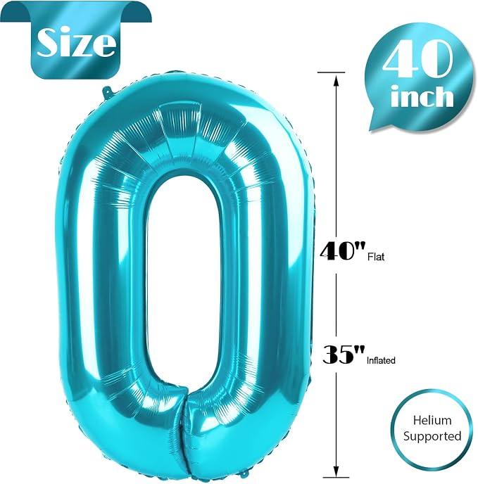 Light Blue Number 0 Balloon 40 Inch, 0th Birthday Decorations Men Women | Foil - Image 5