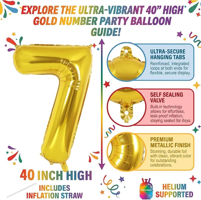 40 Inch Gold Number 7 Foil Balloon - Image 2