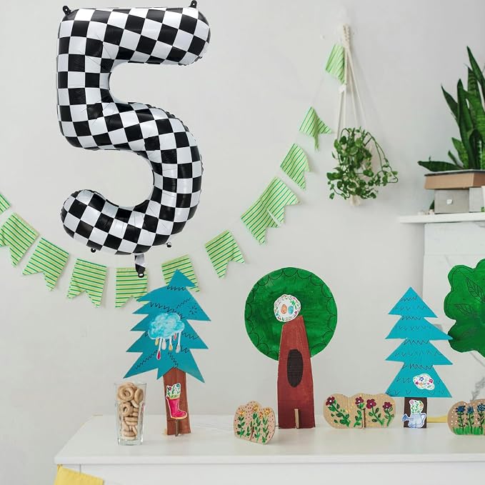 42 Inch Checkered Number Balloon 8, 8th Race Car Flag Birthday Party Supplies - Image 2