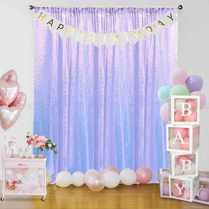 Sugargirl Mermaid Lavender Sequin Backdrop Curtain 4 Panels 2FTx8FT Glitter - Image 9