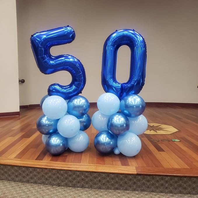 5 Balloon Numbers Birthday Decorations, 40In Dark Blue Balloons - Image 2