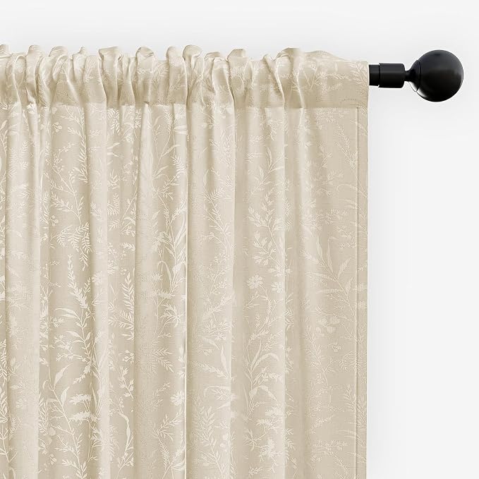 Anmao Taupe Semi Sheer Light Filtering Curtains 96 Inches Long 2 Panels - Image 8