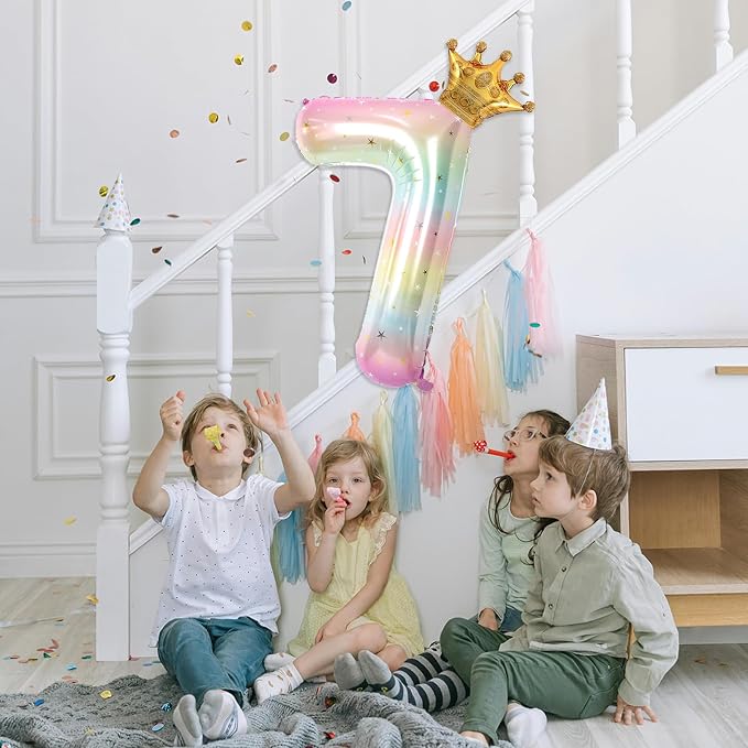 Stars Rainbow Gradient Number 6 Balloon, 40 Inch Giant Number 6 Balloon & Mini - Image 5