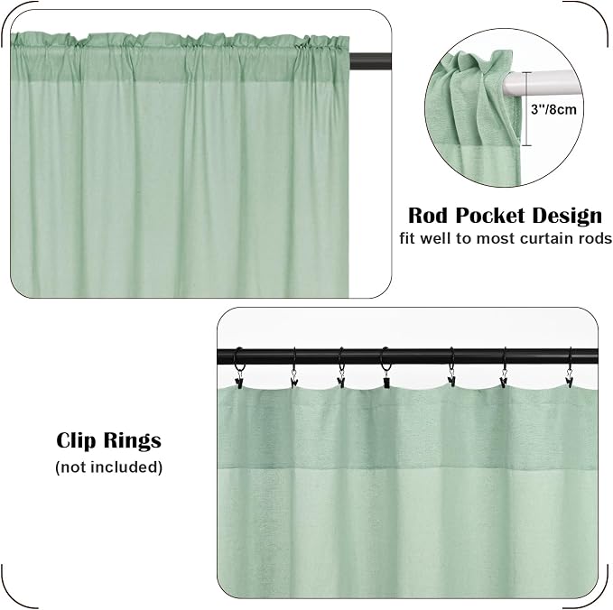 Farmhouse Swag Curtain, Boho Cotton Linen Valance Curtain, Sage Green Rustic - Image 6