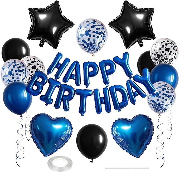 27 Pcs Blue Black Birthday Decorations, 3D Letters Blue Happy Birthday Balloon by WEIKA