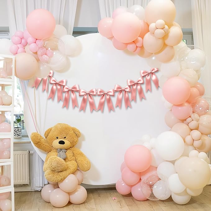 2 Strings of 16PCS Rose Gold Pink Bow Garlands Banner Decoration, Pre-Strung - Image 6