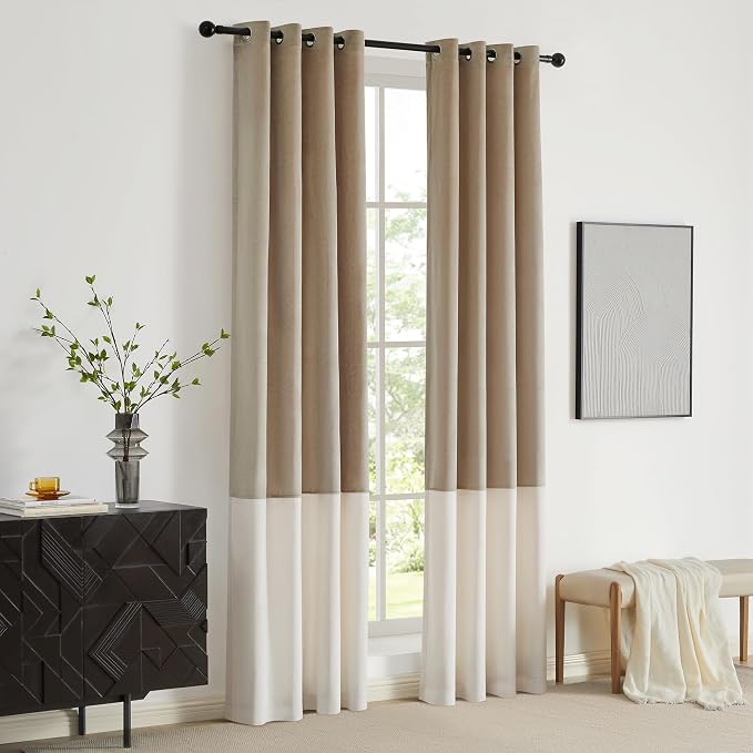 BULBUL Champagne Cream Ivory Color Block Window Curtains Panels 108 inches Long - Image 7