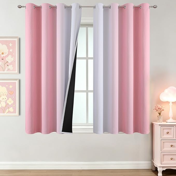Pink and Greyish White Ombre Blackout Curtains 45 Inch Long by ESTELARTEXTILER