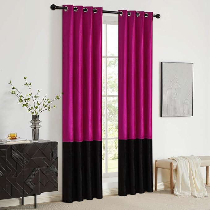 BULBUL Modern Hot Pink Black Velvet Curtains Luxury 90 inch - Image 5