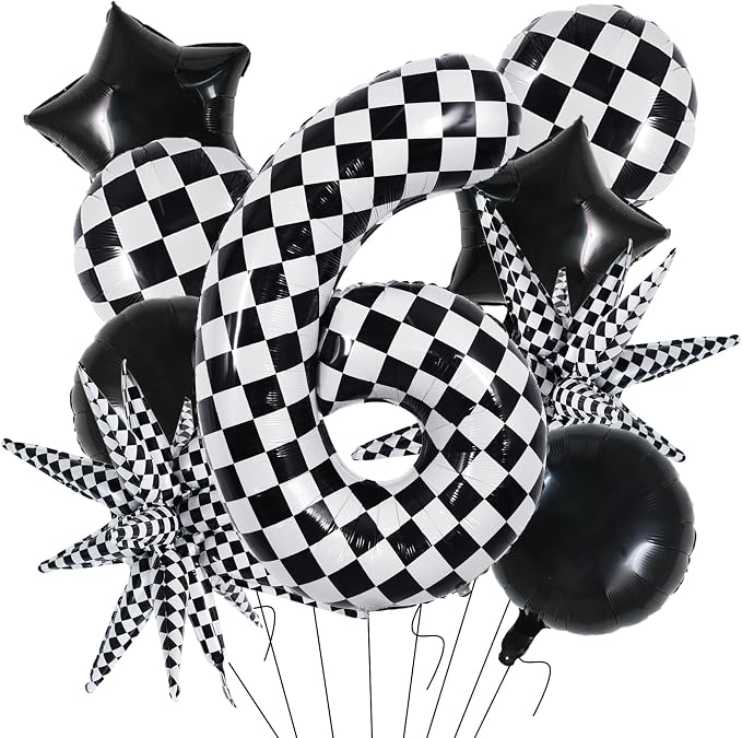 TONIFUL 6th Birthday Balloons Kit 40 Inch Checkered Number 6 Foil Balloon | by TONIFUL