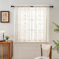 Sheer Curtains Boho Leaf Floral Embroidered Cream Beige 54Wx54L | Light by VISIONTEX
