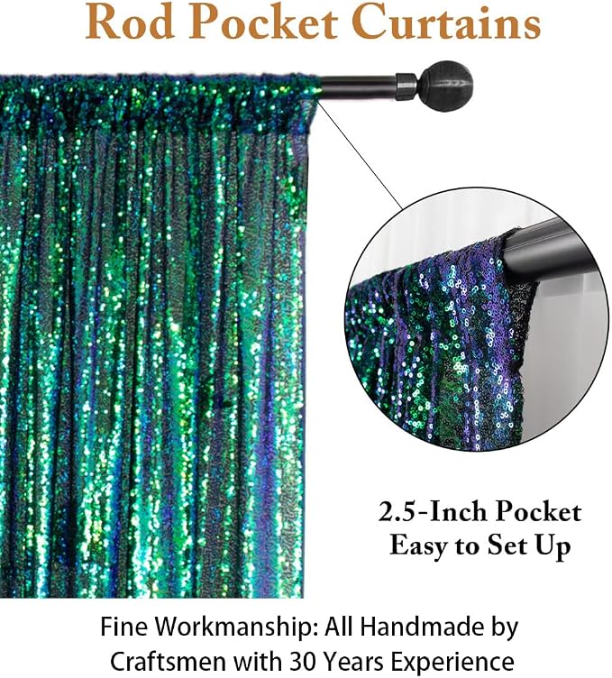 ShinyBeauty 7FTx7FT Iridescent Green Sequin Backdrop | Photo Booth Curtain - Image 3