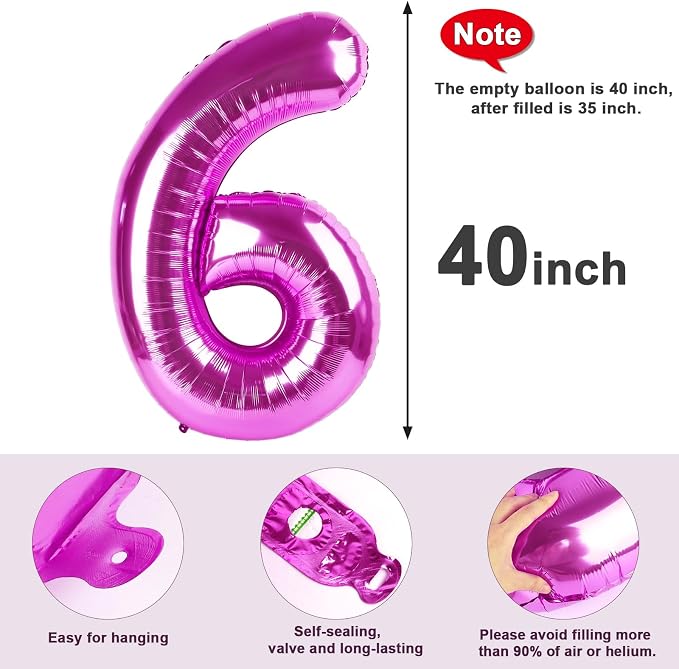 6 Balloon Numbers Birthday Decorations, 40In Rose Purple Balloons - Image 5