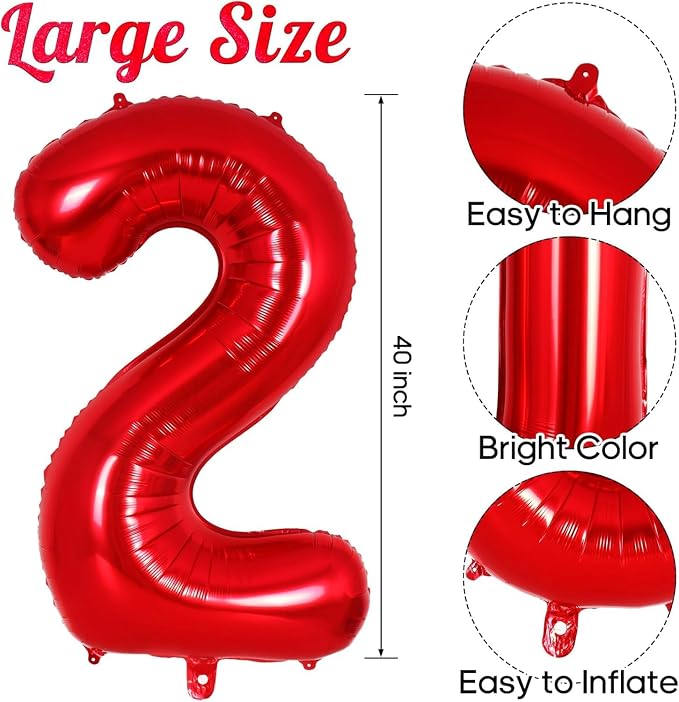 Red Number 28 Balloons, 40 Inch Big Large Foil Number Balloons, Jumbo Giant - Image 2