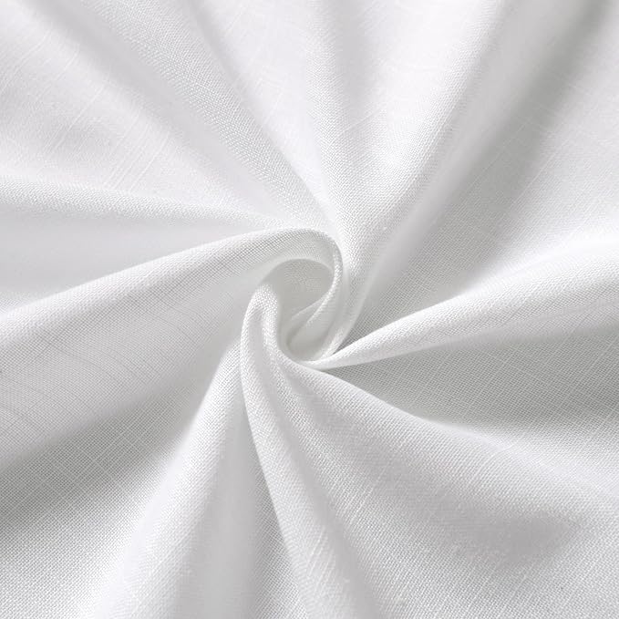 White Linen Curtains 49 Inch Length Back Tab Pocket Semi Sheer Light Filtering - Image 6