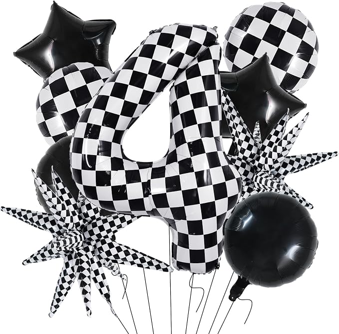 TONIFUL 4th Birthday Balloons Kit 40 Inch Checkered Number 4 Foil Balloon | by TONIFUL