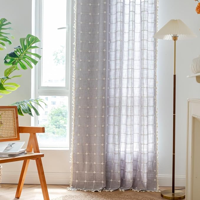 Sutuo Home Boho Curtains for Bedroom Living Room 84 Inch Length, Linen Light - Image 4
