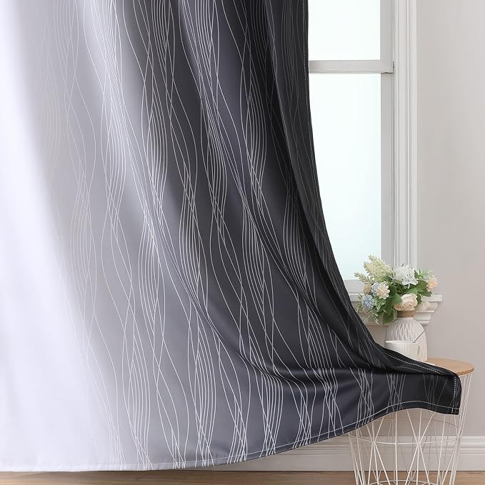Ombre Greyish White and Black Blackout Curtains & Drapes 45 Inch Length 2 Panels - Image 6