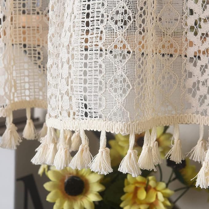 Sutuo Home Boho Sheer Curtain Valance Tier Crochet Lace - Image 6