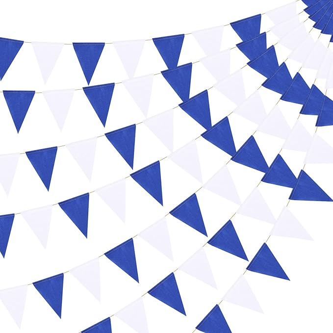 HESTYA 42 Pieces Blue White Pennant Banner Flag Bunting Triangle Banner Pennants by Hestya