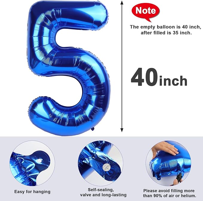 4 Balloon Numbers Birthday Decorations, 40In Dark Blue Balloons - Image 6
