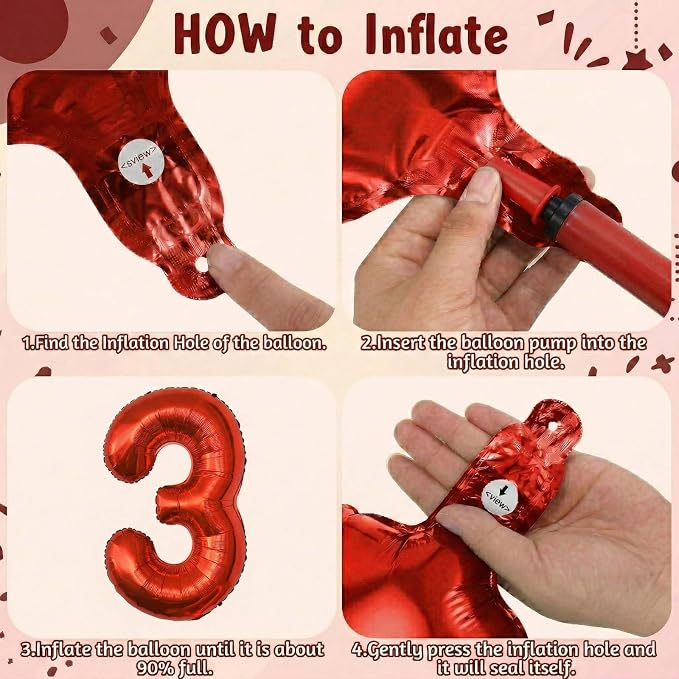 Red Number 3 Balloon 40 Inch, Foil Numeral - Image 5