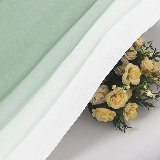 DWCN Light Sage Faux Linen Ombre Sheer Curtains - Image 4
