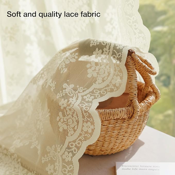Anmao Vintage Lace Curtains 72 Inches Long 2 Panels Set, Romantic Elegant Light - Image 4