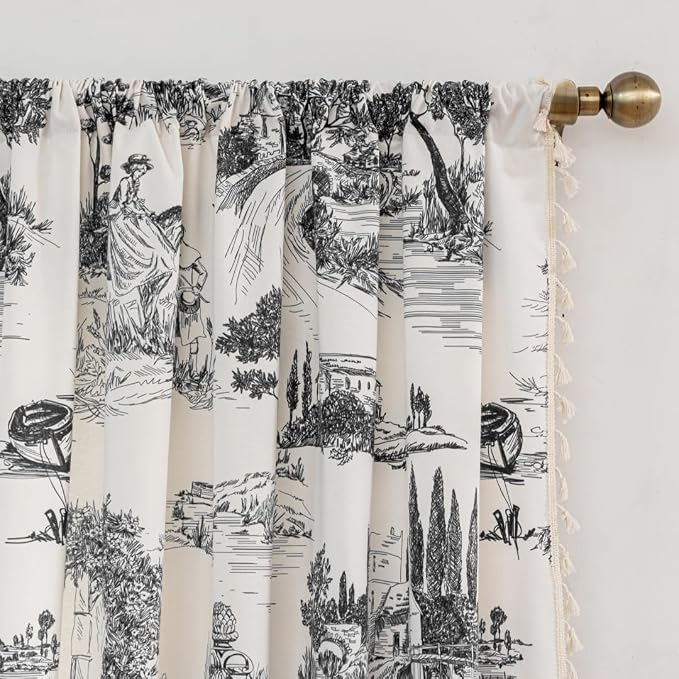 F-CHU Black Curtains for Living Room 2 Panels Patterned Print Semi Blackout - Image 3