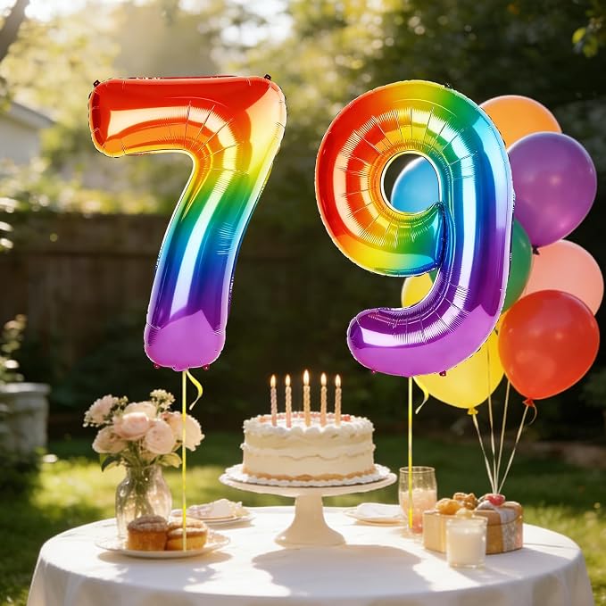 40 Inch Number 79 Balloons for 79th Birthday Party Decorations, 0-100 Rainbow - Image 3