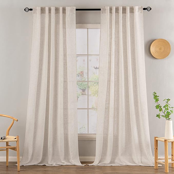 MIULEE Natural White Linen Curtains 104 Inch Length 2 Panels - Image 2