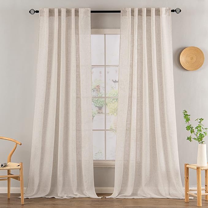 MIULEE Natural White Linen Curtains 52x105 Inch Length 2 Panels - Image 2