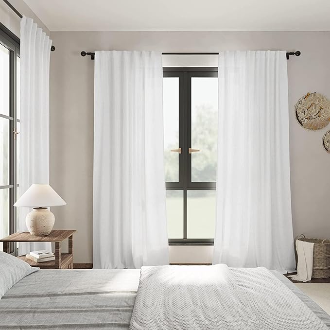 White Semi Sheer Linen Curtains 72 Inch Length - Image 7