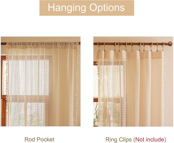 Sutuo Home Beige Boho Lace Curtains 84 inches Long, Crochet Macrame Bohemian - Image 7